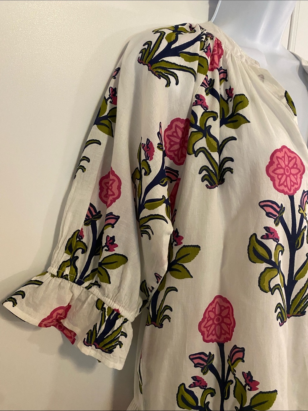 THML White Dress with Pink Floral and Olive & Navy Accents - Picture 3 of 12
